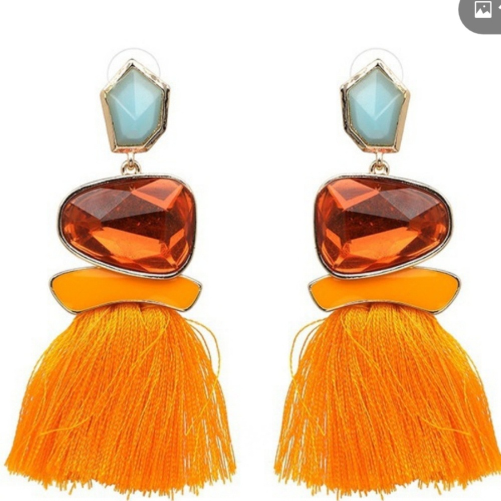 Long colorful tassle drop earings